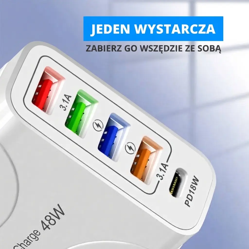Szybka ładowarka 48W z 5 portami – 4 USB + USB-C - obrazek 3